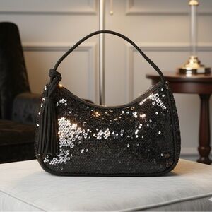 Studio 1886 Glamorous Black Sequin Hobo Bag
